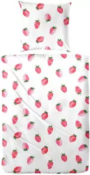 Primera Soft-Seersucker-Bettw&auml;sche "Strawberry" 155x220cm, 100% Baumwolle, wei&szlig;/pink (213074-002)