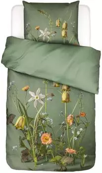 Essenza Ficaria Bettw&auml;sche-Garnitur Baumwollsatin, gebl&uuml;mt, greenish, 155x220+80x80cm