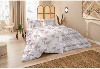 Primera Edelflanell-Bettw&auml;sche Streifen Karo 135x200cm, rosa/silber/wei&szlig; (174146-22)