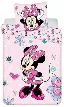 Jerry Fabrics Minnie Mouse Kinderbettw&auml;sche Herzen & Bl&uuml;ten, rosa, 160x200cm, 100% Baumwolle (23BS274)