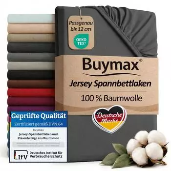 BuyMax Topper Spannbettlaken 200x200cm, 100% Baumwolle Jersey, bis 12cm Höhe (Anthrazit)