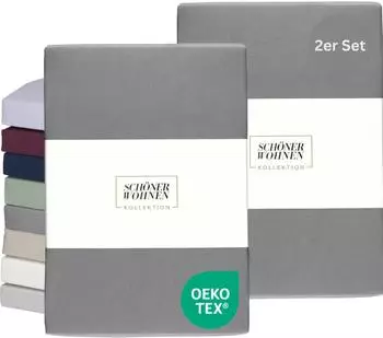 Sch&ouml;ner Wohnen Basic Spannbettlaken Jersey-Baumwolle grau 100x200cm 2er-Pack