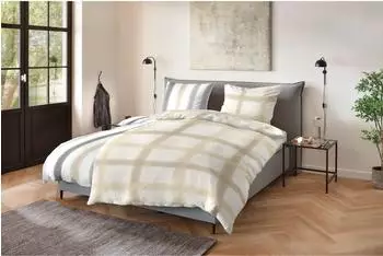 Primera Soft lines Soft-Seersucker-Bettw&auml;sche 135x200cm, Streifen, grau/beige (213071-78)