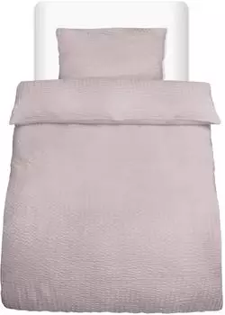 Beautissu Meline Seersucker Bettwäsche-Set 155x220cm & 40x80cm, taupe, bügelfrei (Meline)