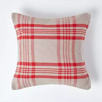 Homescapes Kissenh&uuml;lle Schottenkaro 45x45cm, rot-grau, 100% Baumwolle