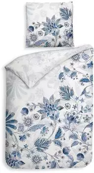 Heckett & Lane Asia Bettwäsche Mako-Satin 155x220cm, weiß/blau (Asia BW 155 White)