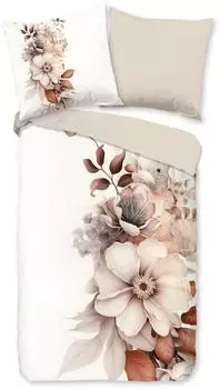 Good Morning Vester Wendebettwäsche Renforcé, 200x200cm + 2x80x80cm, Blumen, beige (Vester)