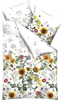 Kaeppel Mako-Satin Bettw&auml;sche Sonnenblumen gelb/gr&uuml;n 155x220cm + 80x80cm