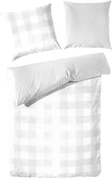 Primera Basic Perkal Bettwäsche-Set 200x200cm, 100% Baumwolle, grau/weiß
