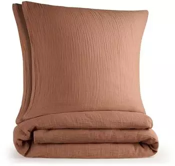 Blumtal Musselin Bettw&auml;sche 4-teilig 2x 135x200cm + 2x 80x80cm Kupfer/Braun