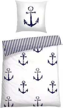 Schiesser Wende-Bettw&auml;sche 2-teilig Renforc&eacute; Anker Streifen wei&szlig;/navy 135x200