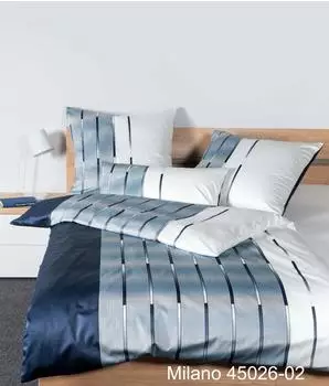 Janine Mako-Satin Bettw&auml;sche Milano 45026 - 200 x 200 + 2 x 80 x 80 cm, Nachtschattenblau Perlblau