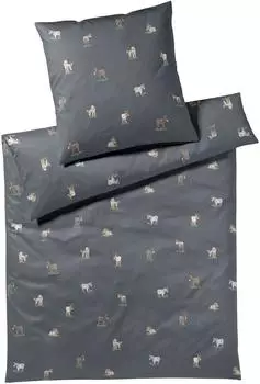 Elegante Mako-Satin Bettw&auml;sche Donkey 155x220 cm (80x80 cm) grau-blau (533424)