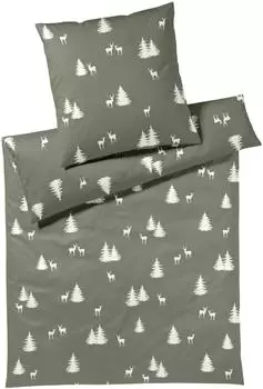 Elegante Soft-Flanell Bettw&auml;sche Alpin 135x200 cm (80x80 cm) gr&uuml;n (532233)