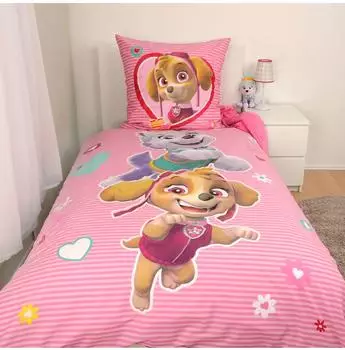 Herding Renforc&eacute; Kinder-Wendebettw&auml;sche Paw Petrol 135x200 cm (80x80 cm) rosa (517273)