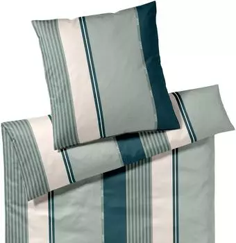 Joop! Mako-Satin Bettw&auml;sche Herringbone Stripes 155x220 cm (80x80 cm) salbei (532093)