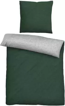 Biberna Melange-Flanell Wendebettw&auml;sche 155x220 cm (80x80 cm) dunkelgr&uuml;n (523047)