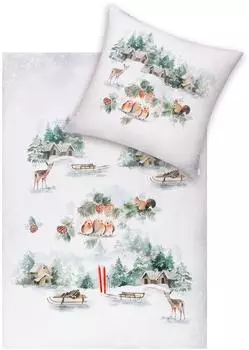 Estella Kuschelflanell Bettwäsche Birdy 135x200 cm (80x80 cm) grün-bunt (531913)