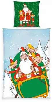 Herding Renforcé Kinder-Wendebettwäsche Weihnachtsmann & Co. KG 135x200 cm (80x80 cm) grün-bunt (532450)