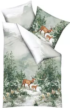 Kaeppel Feinbiber Bettw&auml;sche Majestic Deer 135x200 cm (80x80 cm) gr&uuml;n (533087)