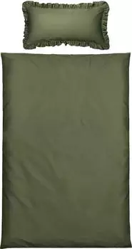 Erwin Müller Mako-Satin Bettwäsche Landshut mit Volant 155x220 cm (40x80 cm) oliv