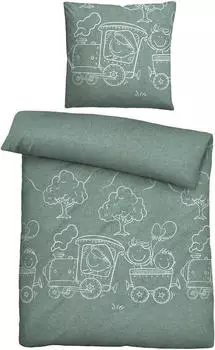 Biberna Melange-Flanell Kinder-Bettw&auml;sche 135x200 cm (80x80 cm) gr&uuml;n (523055)