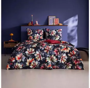 Estella Mako-Interlock-Jersey Bettw&auml;sche Theodora 155x220 cm (80x80 cm) dunkelblau-bunt (534189)