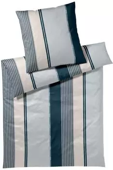 Joop! Mako-Satin Bettw&auml;sche Herringbone Stripes 135x200 cm (80x80 cm) blau (532090)