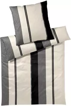 Joop! Mako-Satin Bettw&auml;sche Herringbone Stripes 135x200 cm (80x80 cm) schwarz-natur (532094)