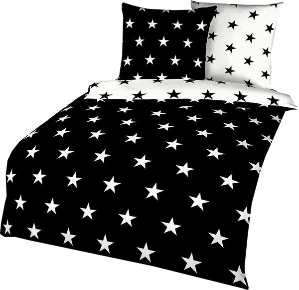 KAEPPEL Stars Mako-Satin schwarz 155 x 220 cm + 80 x 80 cm