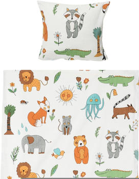 Erwin Müller Kinderbettwäsche Tiermotive Seersucker 80x40+135x200cm multi/rosa/offwhite