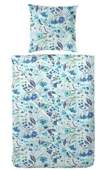 Primera Biber Bettwäsche 80x80+135x200cm weiß-blau