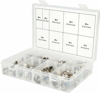 KS Tools Sortiment stufenlose 1-Ohr-Schlauchschellen, &Oslash; 5,8-21mm, 170-tlg (970.0830)