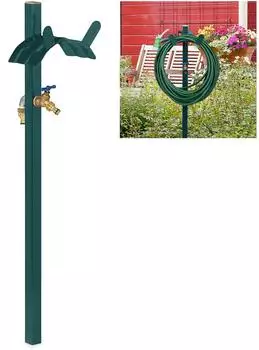 Relaxdays Wasserzapfstelle mit Schlauchhalter, 45m, 2x 1/2" Adapter, Stahl, 107,5x25x18cm, gr&uuml;n (10033043)