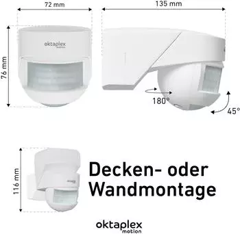 Oktaplex Lea Bewegungsmelder Au&szlig;en IP54 PIR 180&deg; 12m 230V wei&szlig;, 2er-Set (22050)