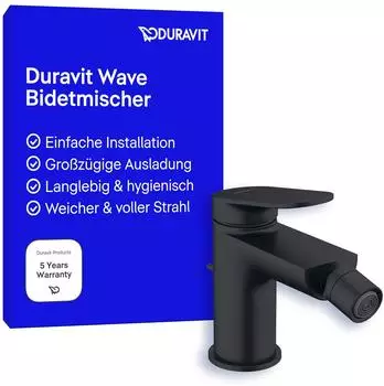 Duravit Wave Einhebel-Bidetmischer Schwarz Matt, Ausladung 128mm (WA2400001046)