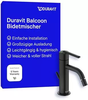 Duravit Balcoon Einhebel-Bidetmischer mit Zugstangen-Ablaufgarnitur, schwarz matt (BA2400001046)