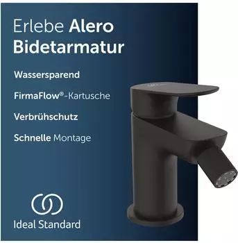 Ideal Standard Alero Bidetarmatur wassersparend mit Ablauf, schwarz matt (BE187XG)