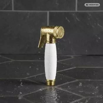 PaulGurkes Bidet-Handbrause gold, Messing, Keramikgriff, Retro (PGHPBHS8-ZR)