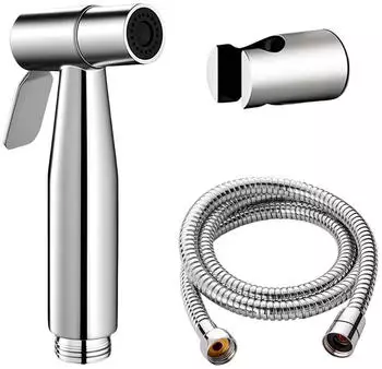 LuxusKollektion Bidet-Handbrause, gebürsteter Edelstahl, 125cm Schlauch mit Wandhalterung