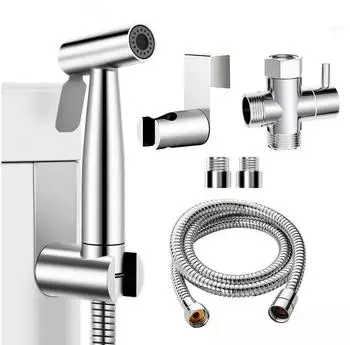 LuxusKollektion Bidet-Handbrause Edelstahl mit Schlauch und T-Adapter G1/2''-3/8''