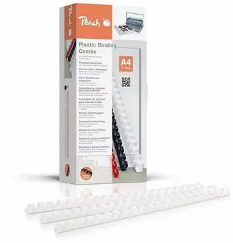 Peach Plastikbinderücken 12mm, weiß, 21 Ringe, 100 Stück (PB412-01)