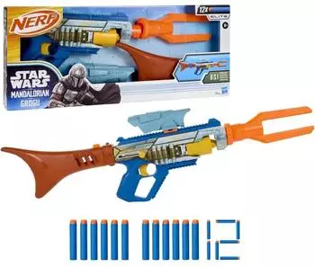 Nerf Star Wars The Mandalorian Dart-Blaster mit Fernrohr, Lauf & Schulterstütze, 12 Elite Darts