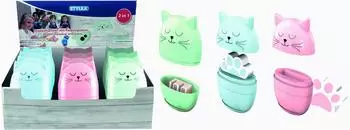 Stylex Dosenspitzer mit Radiergummi, Katze, farbig sortiert (42600)