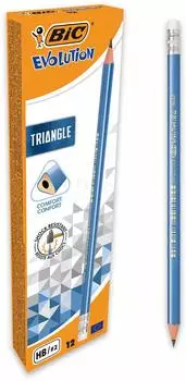 BIC Evolution Triangle Bleistift HB mit Radiergummi, 12er-Pack (964849)