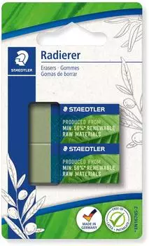 Staedtler 526 83 renew Radierer matt, 56% Recyclingmaterial, 3er-Pack (526 83BK2)