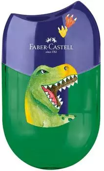 Faber-Castell Doppelspitzdose "Dino" gr&uuml;n/blau mit Sp&auml;nbeh&auml;lter (183552)
