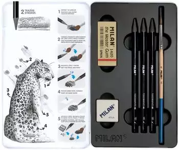 MILAN Metall-Set Aquarellgraphitstifte HB/4B/8B mit Spitzer, Radiergummi & Pinsel (07168103C)