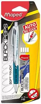 Maped BLACK'PEPS Druckbleistift 0,7mm HB mit Ersatzminen und Ersatzradierern (559911)