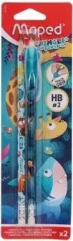 Maped Jungle Fever Bleistift HB mit Radierer und Fingerf&uuml;hrung, 2er-Pack (851819)